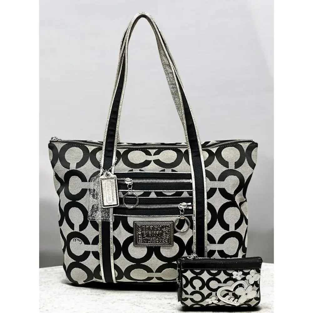 Y2K Coach 13826 Poppy OP Art Signature Tote & Applique Wristlet Set